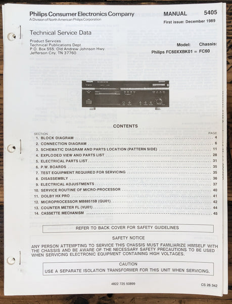 Philips FC60 FC-60 Cassette  Service Manual *Original*