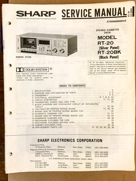 Sharp RT-20 Cassette Deck  Service Manual *Original*