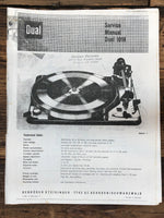 Dual Model 1019 Record Player / Turntable Service Manual *Copy*