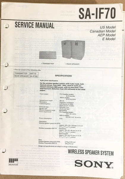 Sony SA-IF70 Speaker System  Service Manual *Original*