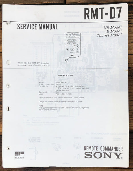 Sony RMT-D7 Remote Control  Service Manual *Original*