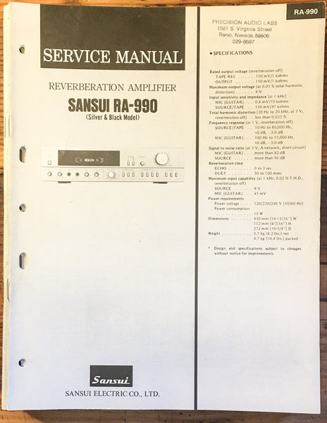 Sansui RA-990 Amplifier Service Manual *Original*