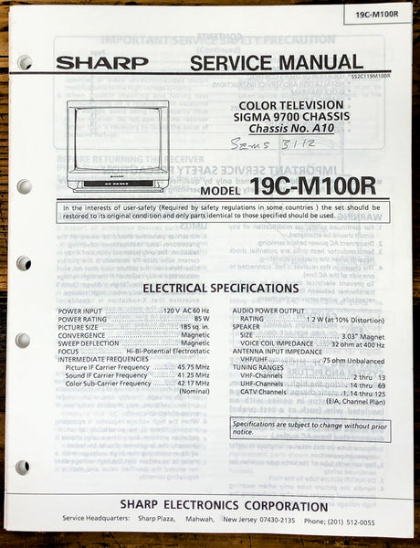 Sharp 19C-M100R TV / Television Service Manual *Original*