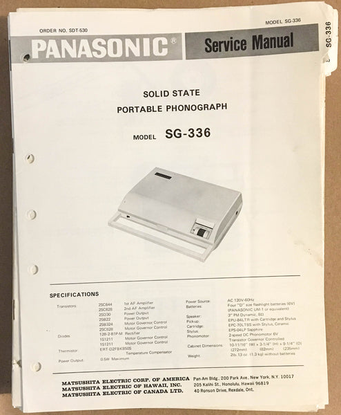 Panasonic SG-336 Radio / Record Player   Service Manual *Original*