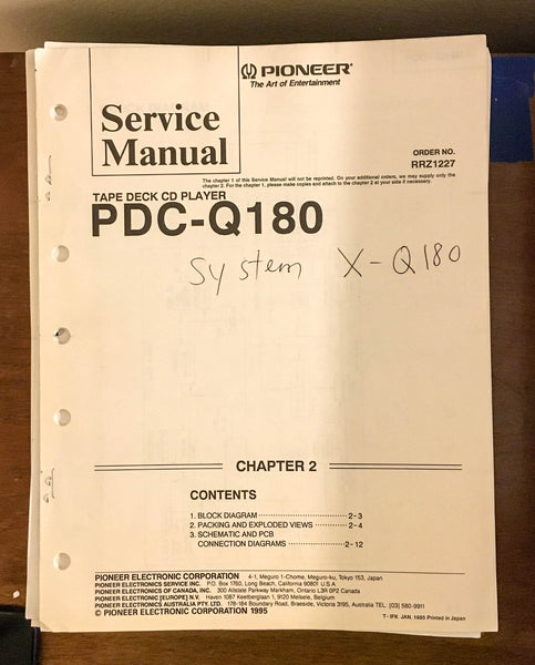 Pioneer PDC-Q180 Tape CD Player Service Manual *Original*