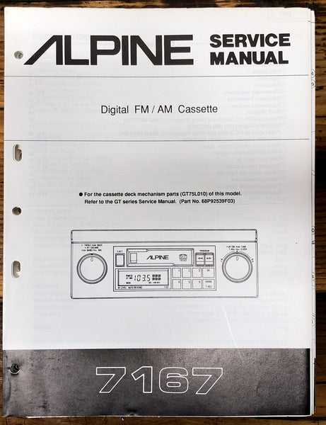 Alpine Model 7167 Car Radio Cassette  Service Manual *Original*