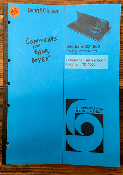 B&O Bang Olufsen Beogram CD 4500 CD Player  Service Manual *Original*