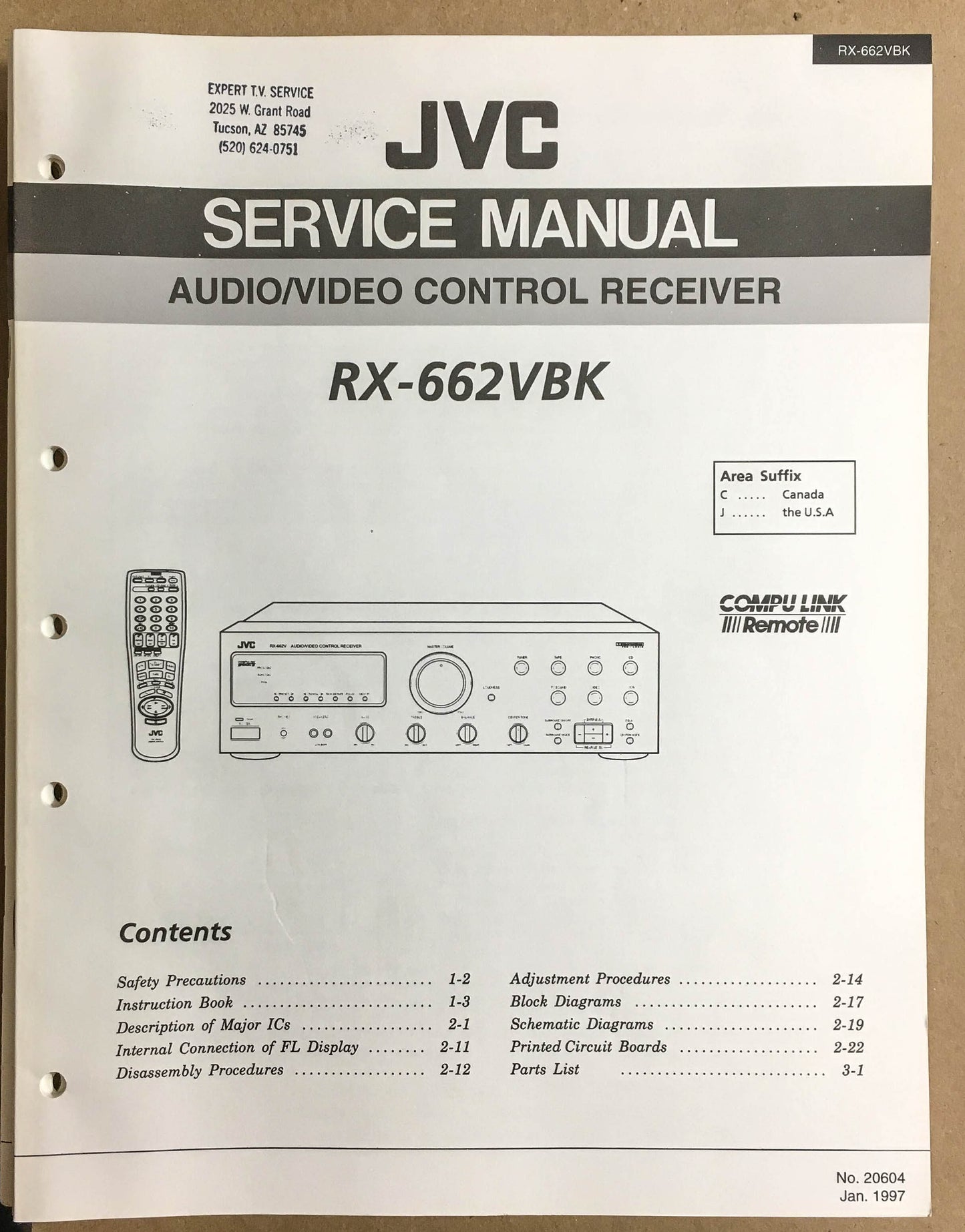 JVC RX-662 VBK Receiver  Service Manual *Original*