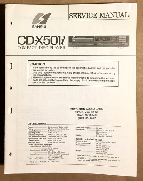 Sansui CD-X501i X501 i CD Player Service Manual *Original*