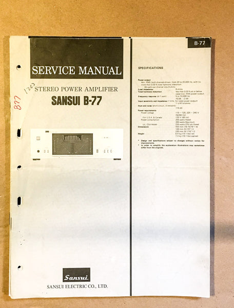 Sansui B-77 Amplifier Service Manual *Original*