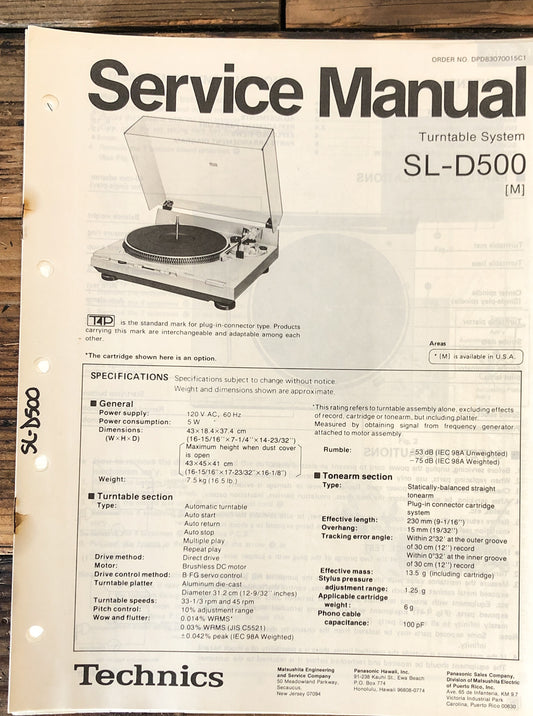 Technics SL-D500 Record Player / Turntable  Service Manual *Original*