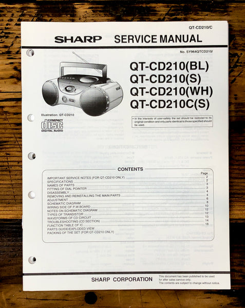 Sharp QT-CD210 -CD210C Radio Service Manual *Original*