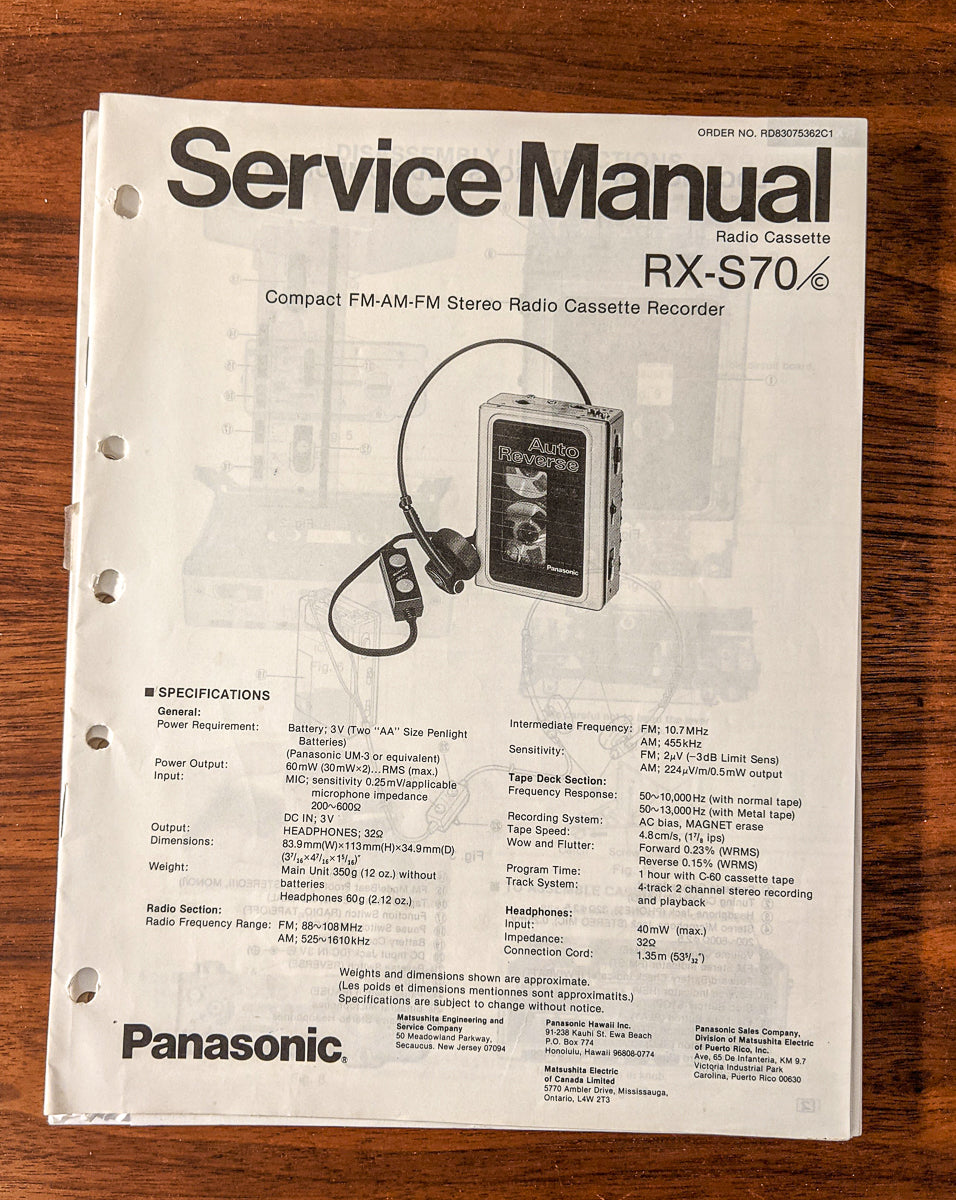Panasonic RX-S70 Radio Cassette Service Manual *Original*