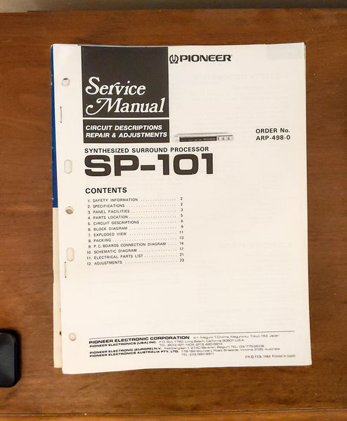 Pioneer SP-101 Processor Service Manual *Original*