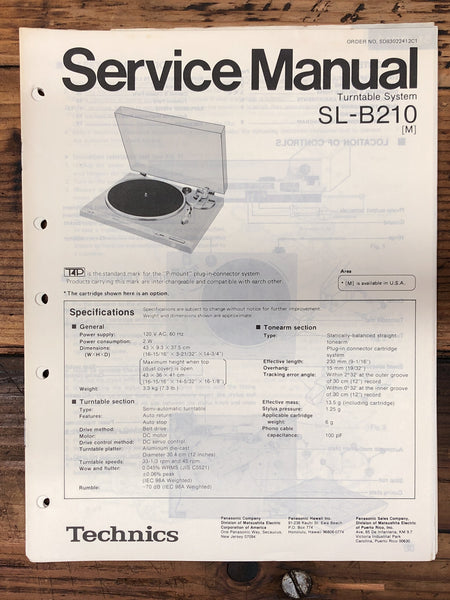 Technics SL-B210 Record Player / Turntable  Service Manual *Original*