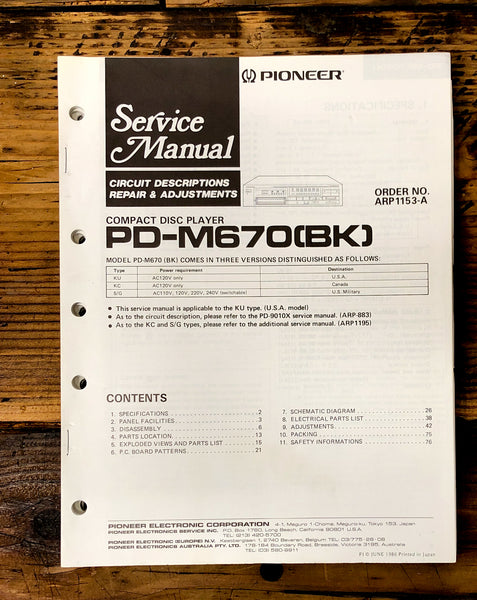 Pioneer PD-M670 CD Player Service Manual *Original*