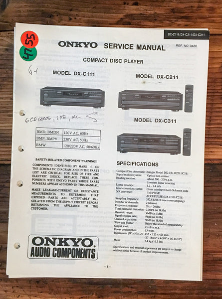 Onkyo DX-C111 DX-C211 DX-C311 CD Player  Service Manual *Original*