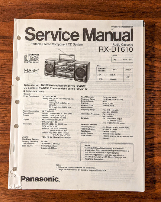 Panasonic RX-DT610 Radio Cassette Service Manual *Original*