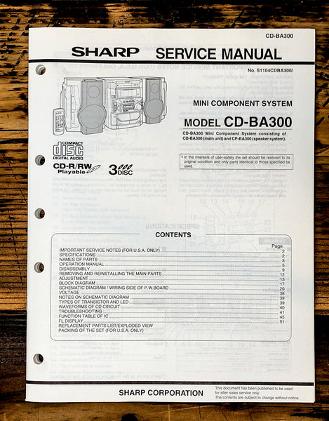 Sharp CD-BA3100 Stereo Service Manual *Original*