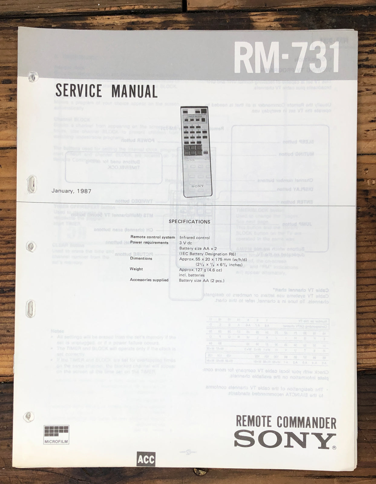 Sony RM-731 Remote Control  Service Manual *Original*