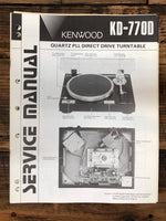 Kenwood KD-770D Record Player / Turntable  Service Manual *Original*