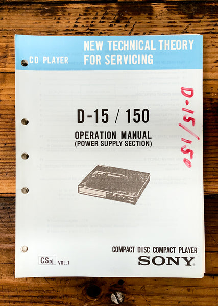 Sony D-15 D-150 CD Player / Discman 4 Technical Theory Manual *Original*