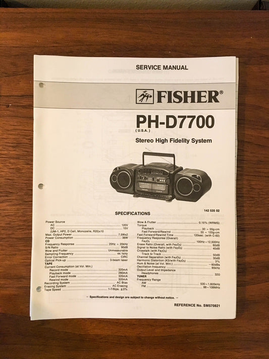Fisher PH-D7700 Boombox Radio Service Manual *Original*
