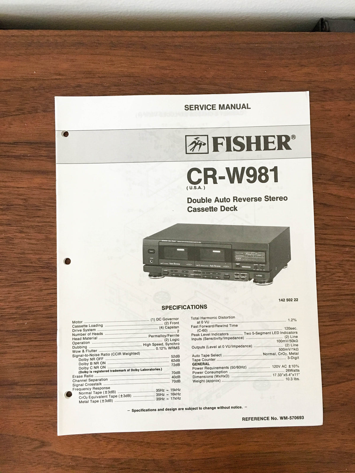 Fisher CR-W981 Cassette Service Manual *Original*