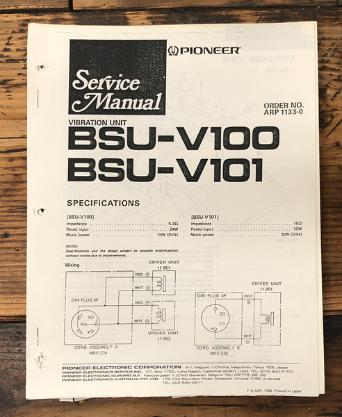 Pioneer BSU-V100 BSU-V101 Vibration Unit  Service Manual *Original*