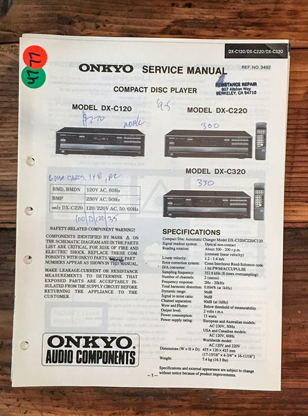 Onkyo DX-C120 DX-C220 DX-C320 CD Player  Service Manual *Original*