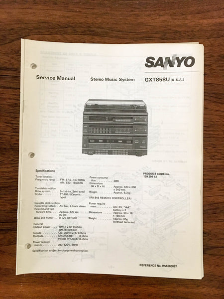 Sanyo GXT 858U Stereo Music System Service Manual *Original*