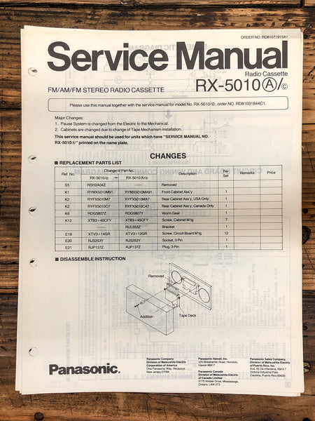 Panasonic RX-5010 RX-5010A Radio / Boombox Supp. Service Manual *Original*