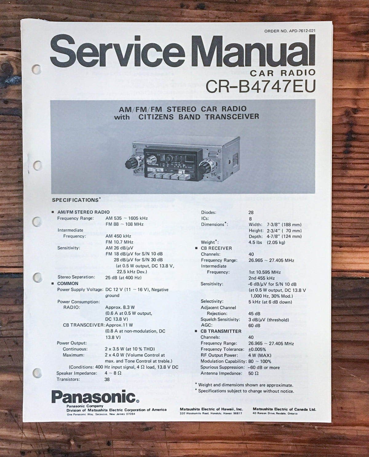Panasonic CR-B4747 EU Radio  Service Manual *Original*
