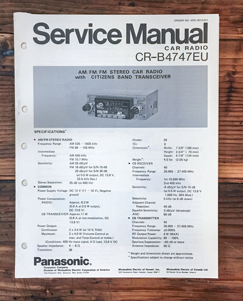 Panasonic CR-B4747 EU Radio  Service Manual *Original*