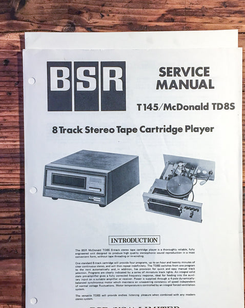 BSR McDonald Model T145 TD-8S 8 Track  Service Manual *Original*