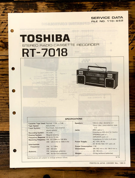 Toshiba RT-7018 Cassette Service Manual *Original*