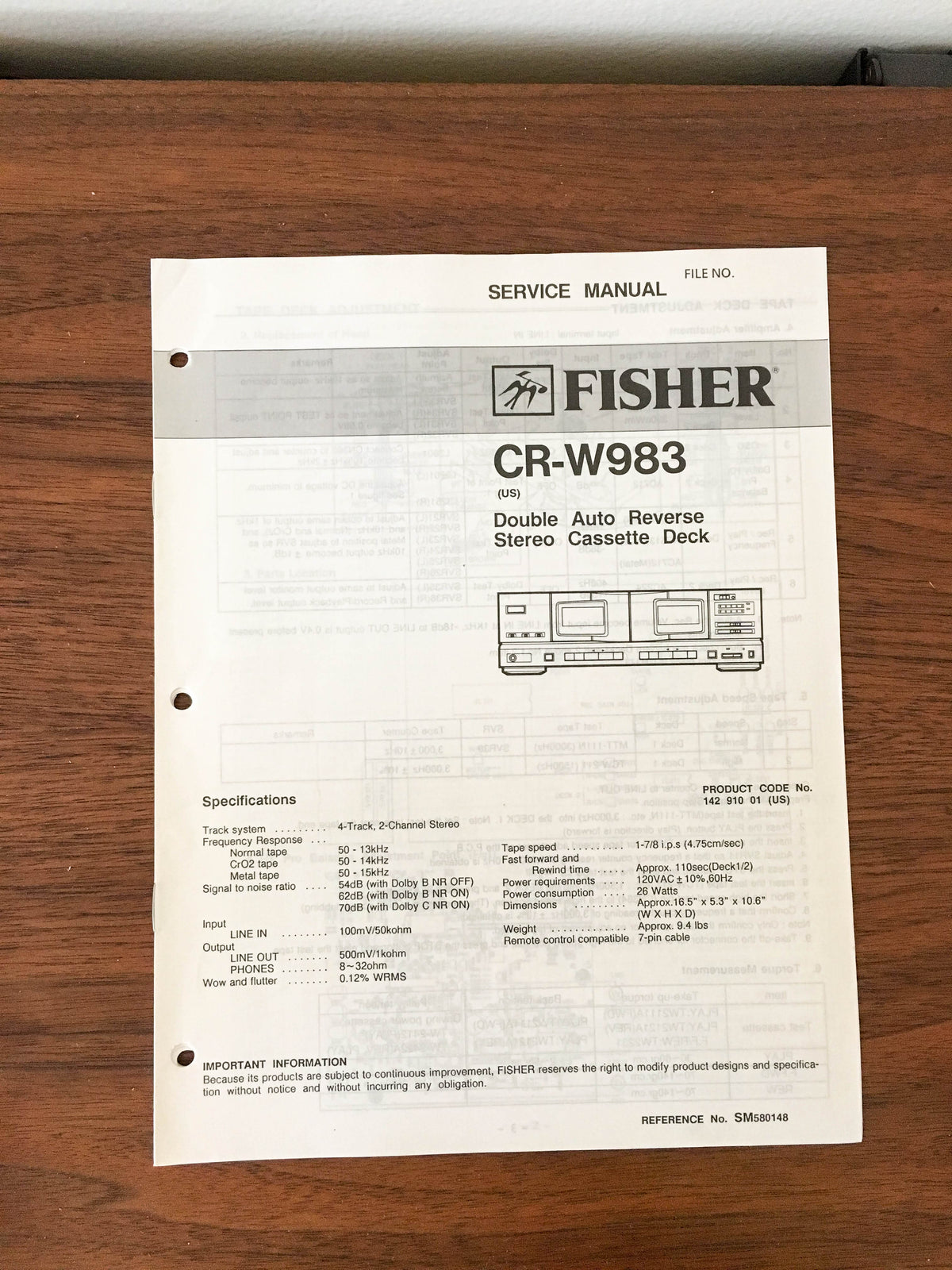 Fisher CR-W983 Cassette Service Manual *Original*