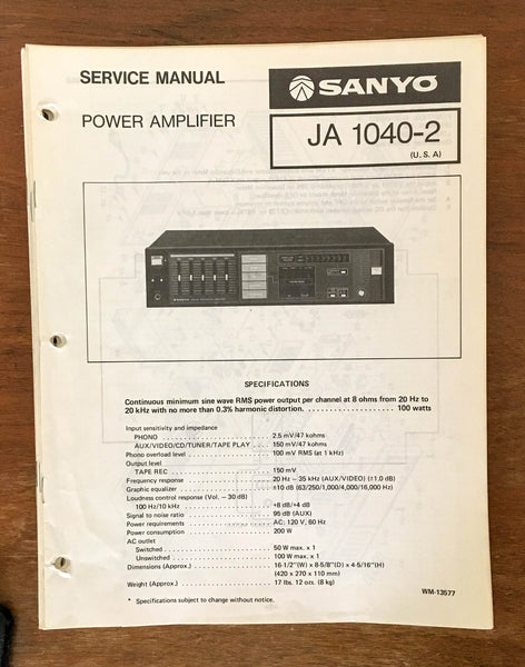 Sanyo JA 1040-2 Amplifier Service Manual *Original*