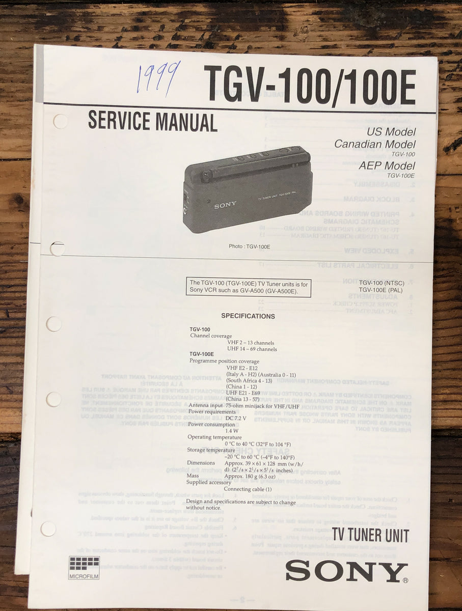 TV Tuner Service Manual *Original* – Vintage Audio Store - Vintage ...