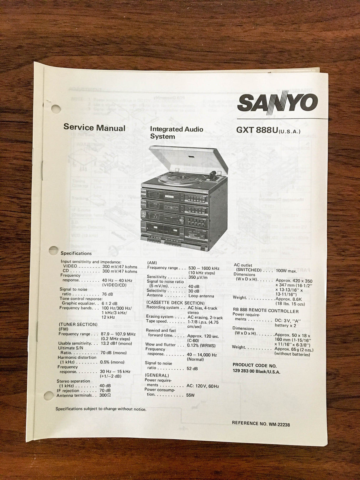 Sanyo GXT 888U Stereo Music System Service Manual *Original*
