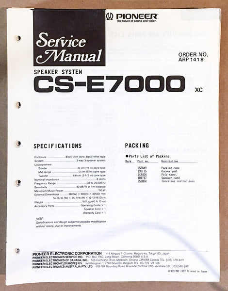 Pioneer CS-E7000 SPEAKER Service Manual *Original*