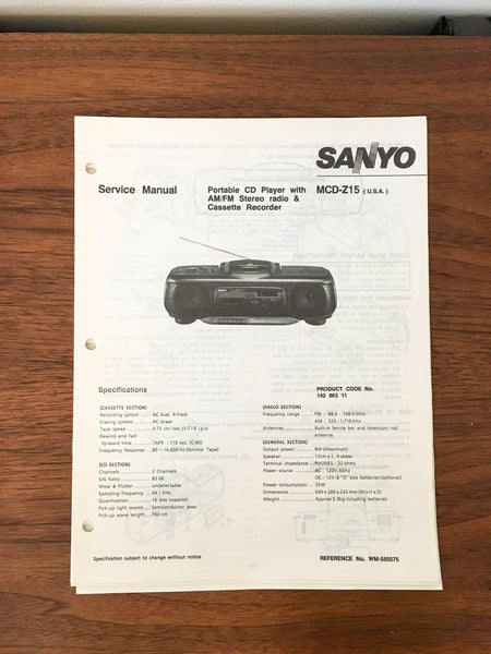 Sanyo MCD-Z15 Boombox Stereo Service Manual *Original*