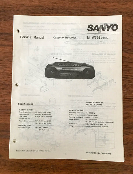 Sanyo M W729 Boombox / Radio Cassette Service Manual *Original*