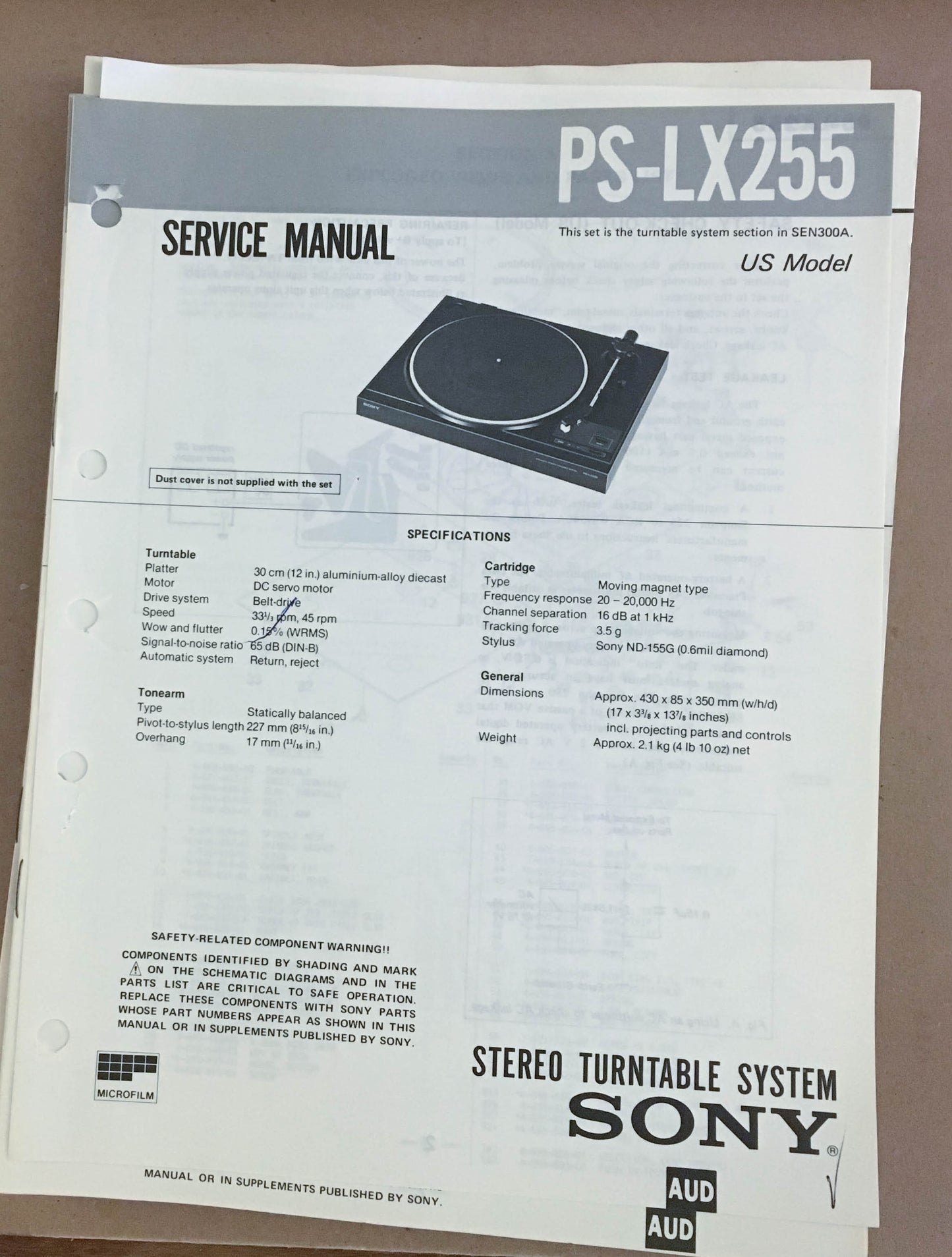 Sony PS-LX255 Turntable Record Player  Service Manual *Original*