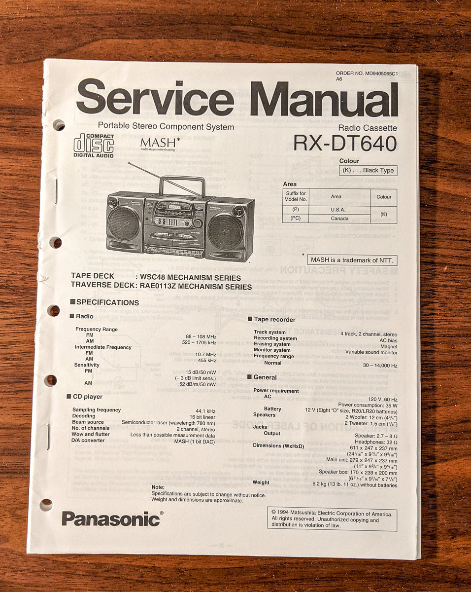 Panasonic RX-DT640 Radio Cassette Service Manual *Original*
