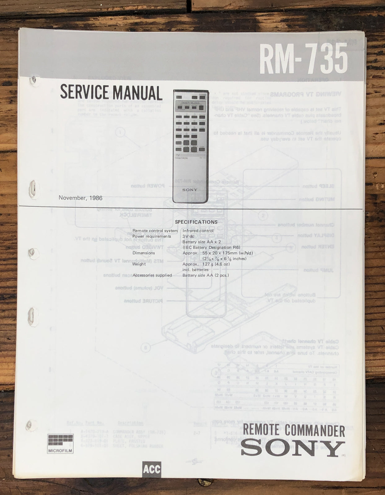 Sony RM-735 Remote Control  Service Manual *Original*