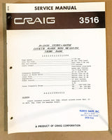 Craig Model 3516 8 Track Stereo Service Manual *Original*