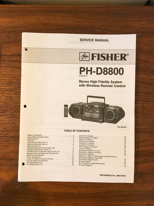Fisher PH-D8800 Boombox Radio Service Manual *Original*