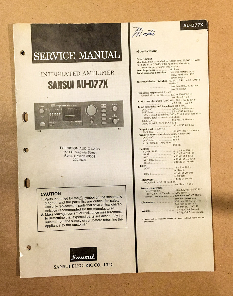 Sansui AU-D77X Amplifier  Service Manual *Original* #1