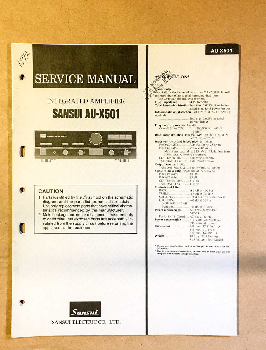 Sansui TA-X501 Amplifier Service Manual *Original*